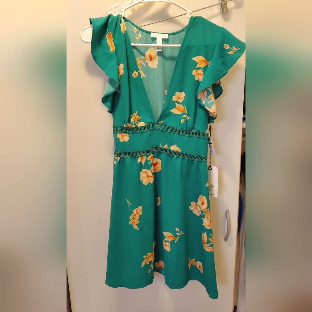 Summertime mini teal and cream poppy dress